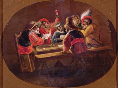 Monkeys dressed as soldiers playing cards and carousing by David Teniers the Younger